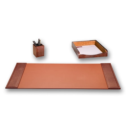 Dacasso Brown Crocodile Embossed Leather 3-Piece Desk Set DF-2037
